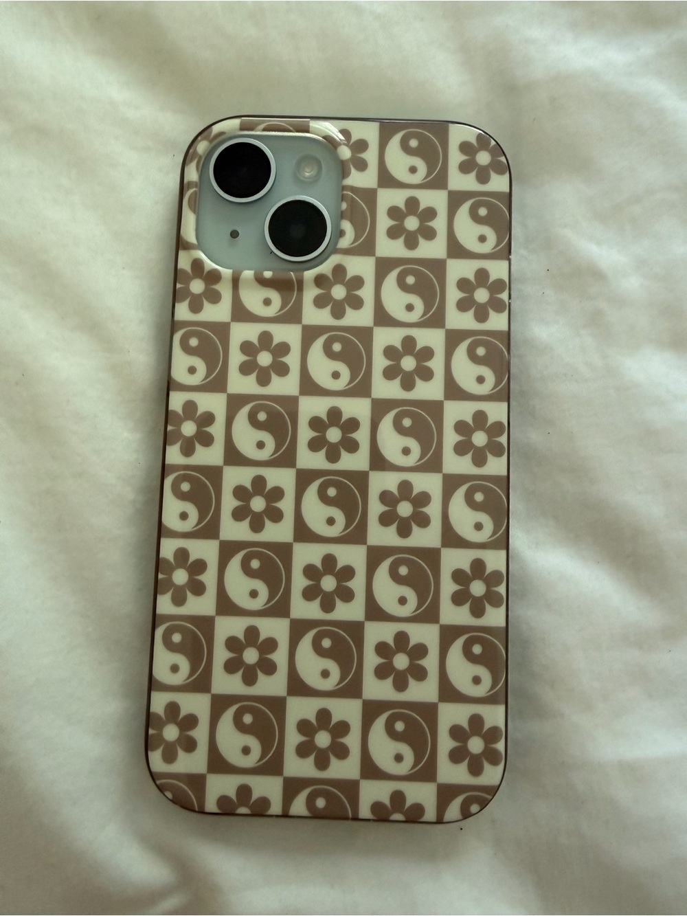 iPhone 15 Brown Yin Yang & Flower Pattern Phone Case - Compatible with iPhone